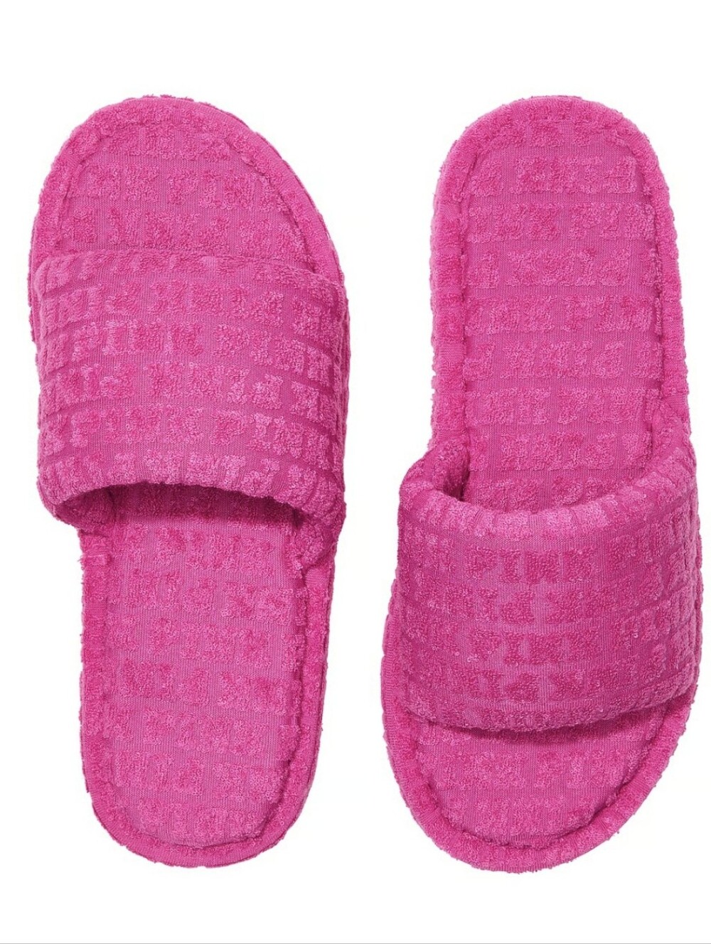 🌟🩷 PINK Victoria's Secret Bubblegum Pink Terry Waffle Slide Slippers 🩷🌟